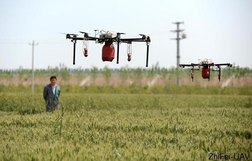 5月19日,無人植保飛機(jī)在石家莊市欒城區(qū)溫家莊村進(jìn)行防治病蟲害作業(yè)。新華社記者 王曉 攝 河北智飛極農(nóng)無人機(jī)科技|一鳶科技|行業(yè)定制無人機(jī)